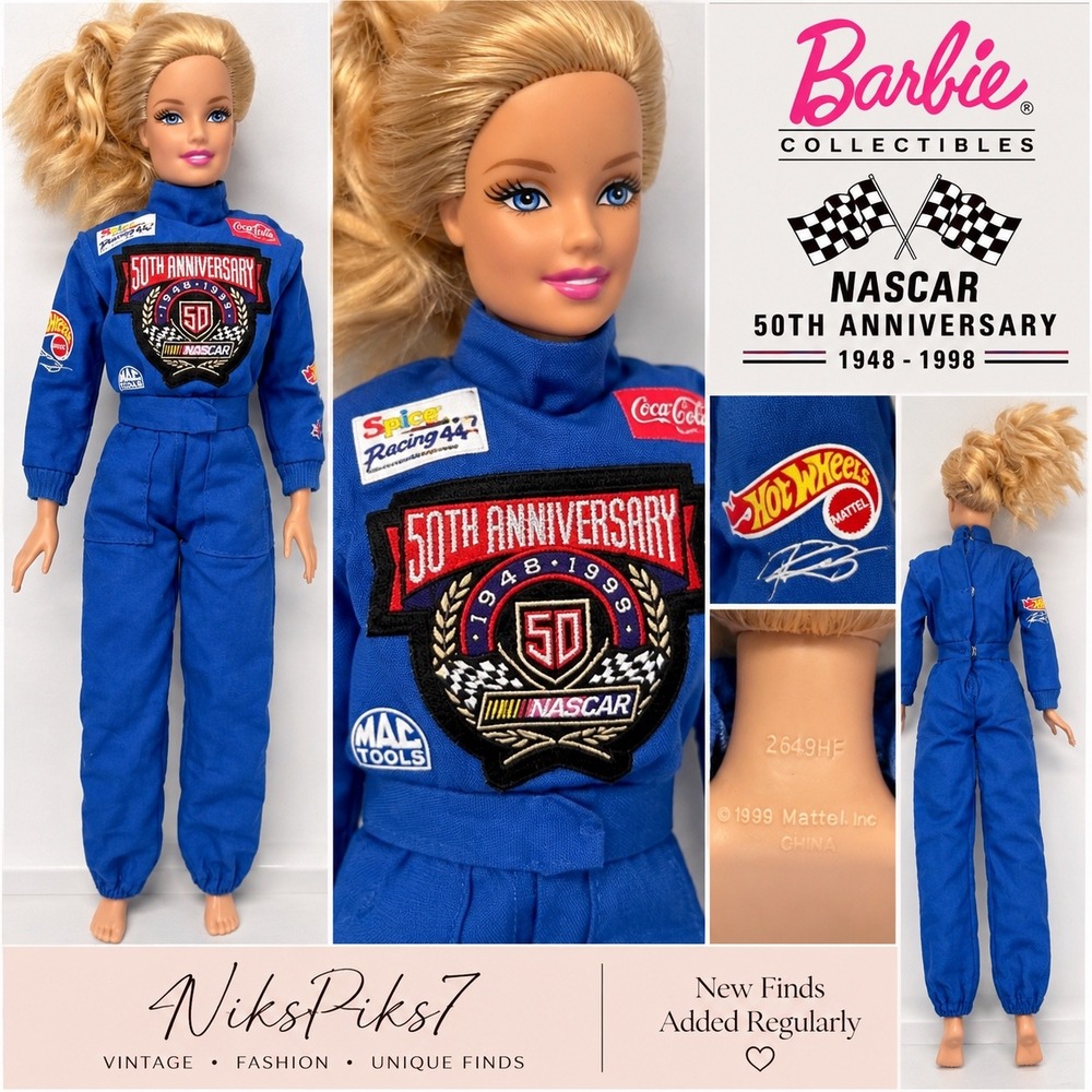 Barbie Doll NASCAR 50th Anniversary 1948-1998 Blue Racing Suit Mattel